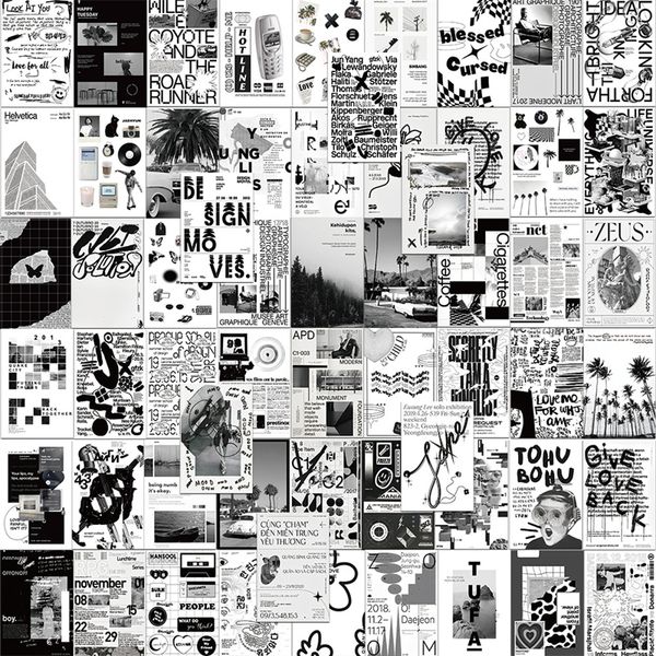 

60pcs black white aesthetic picture for wall collage, chic collage print kit, room decor stickers tt125