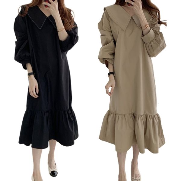 

casual dresses women sailor collar dress unique lantern sleeve dress girls holiday dress summer 230321, Black;gray