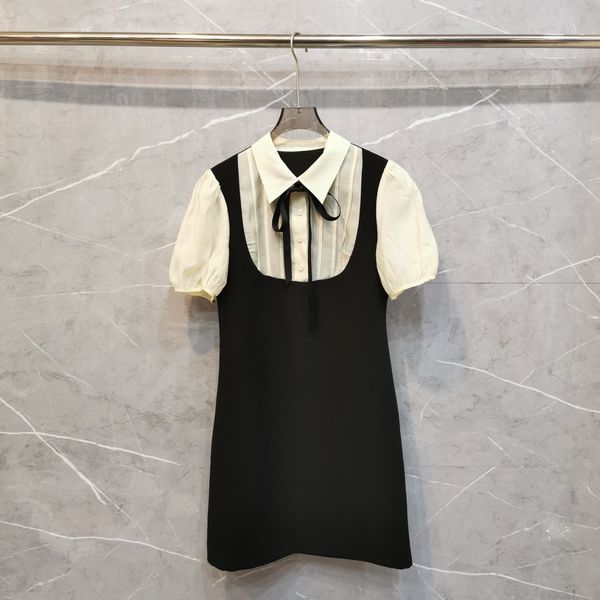 

308  2023 runway dresses spring summer brand same style dress white short sleeve lapel neck empire fashion womens clothes weilan88, Black