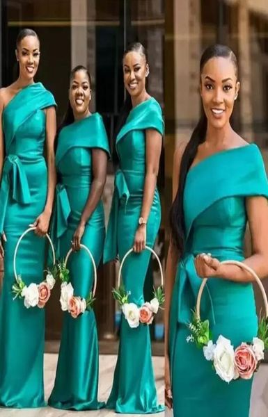 

elegant hunter satin mermaid long bridesmaid dresses african one shoulder pleats peplum sweep train maid of honor wedding guest go8084801, White;pink