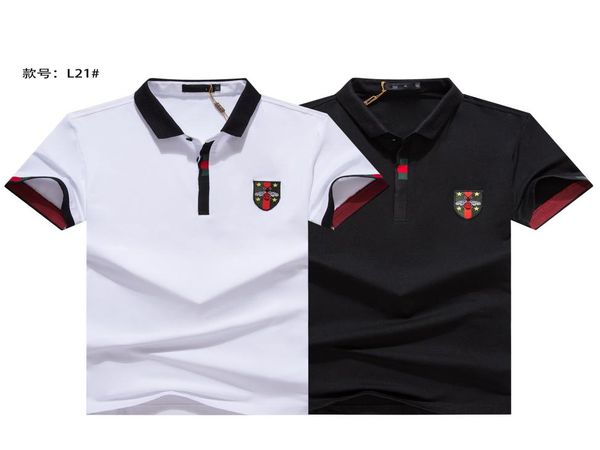 

22ss brands solid cotton polo with striped embroideries men polo shirt collar polos mens t shirts clothing shorts poloshirt g6158296482, White;black