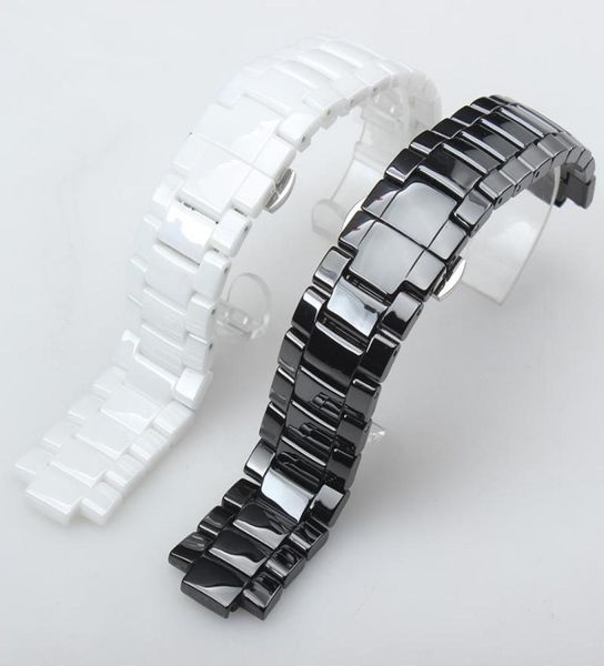 

watch bands hig quality ceramic watchband white black convex mouth bracelet with pushbutton hidden for ar1424 ar1440 189mm 22118260435, Black;brown