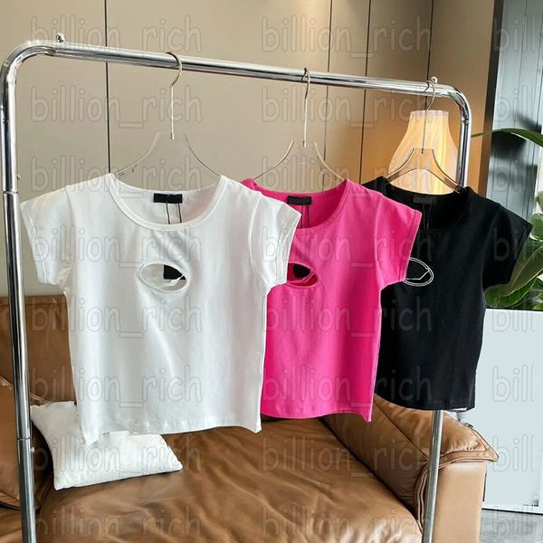 

luxury women t shirt chest hollow out tees summer short sleeve t shirts, Black