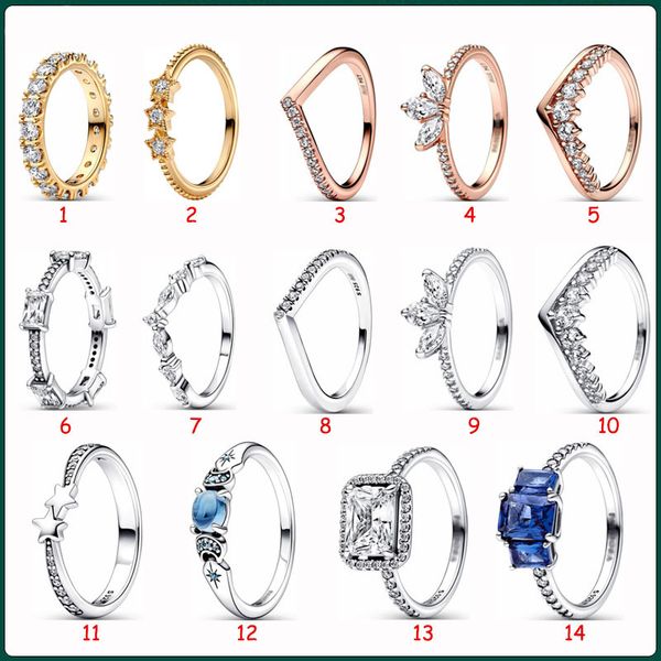 

2023 new popular s925 sterling silver pandora ring christmas snowflower ring pentagonal diamond style fashion temperament ing