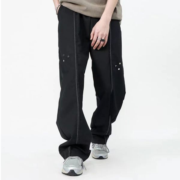 

striped wide leg pants casual spring thin men's cargos hip hop straight baggy drawstring trousers track pants, Black;brown