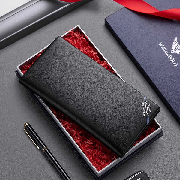 

wallet men's genuine leather new wallet men's long wallet multi card bag soft wallet, Red;black