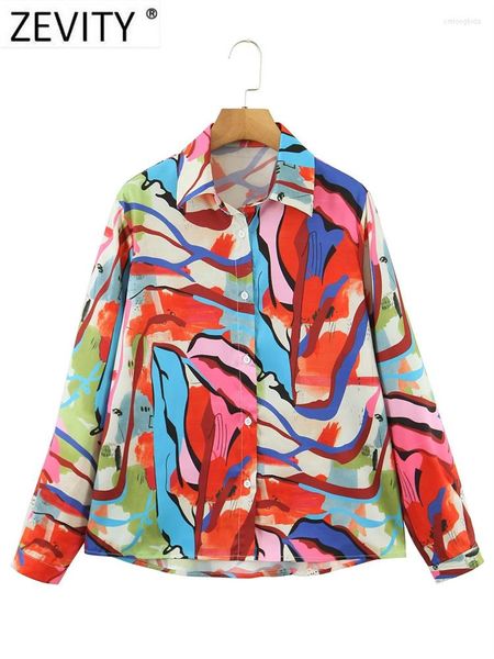 

women's blouses zevity vintage colorful graffiti print casual smock blouse office lady long sleeve shirts chic chemise blusas, White