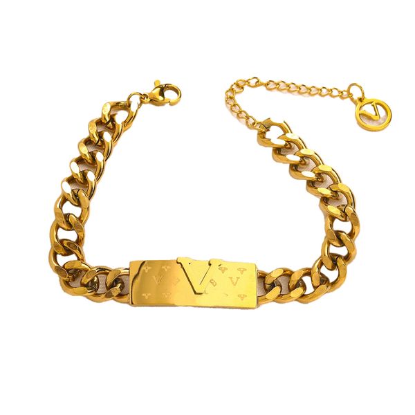 

18k gold chain designer bracelets family love wide stainless steel stamp pendants men women lovers gift wristband cuff chain wedding jewelry, Black
