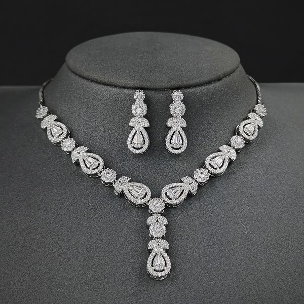 

wedding jewelry sets 2pcs per set luxury pear bridal jewelry set for women anniversary gift jewelry wholesale j8018 230320, Slivery;golden
