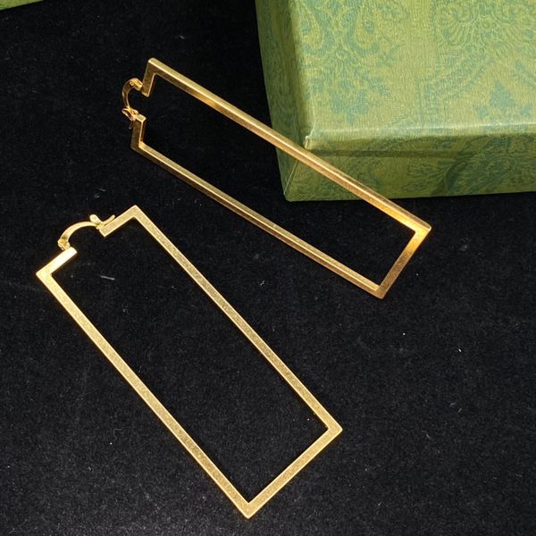 

fashion charm women 18k gold plated designer double letter ear stud earrings brand designers exaggerate square hoop earring wedding jewelry, Golden