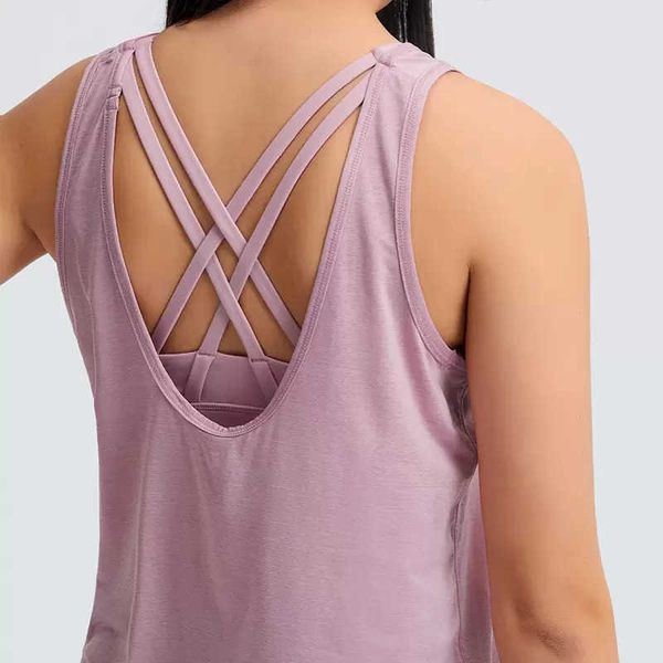 

lu-16 yoga shirt women vest fitness outfits gym clothesquick dry sports tanks with bra cross back women's sleeveless exercise top, White