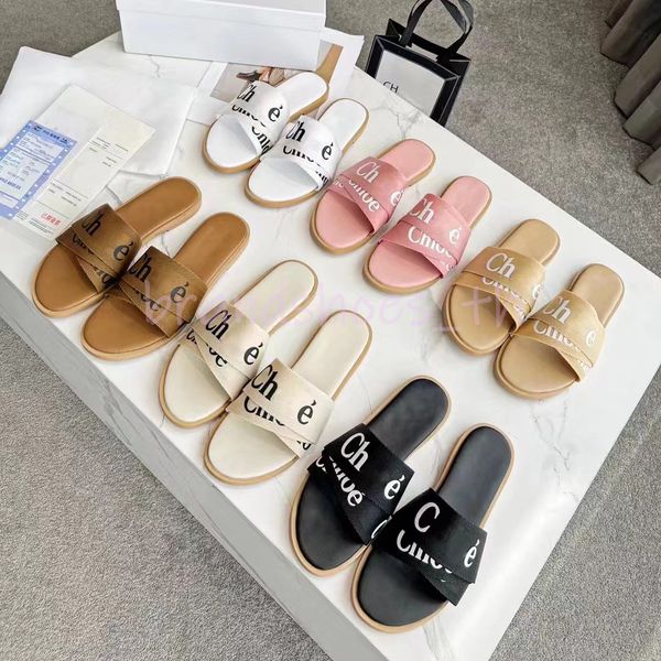 

women slippers woody flat mules luxury sandals rubber slides sail canvas shoes white black women outdoor beach shoe classic summer slipper w
