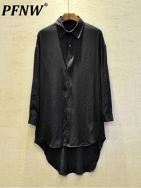 

men's casual shirts pfnw autumn spring fashion darkwear men irregular swallow tail long sleeve shirt casual korean solid 12a3166 23032, White;black