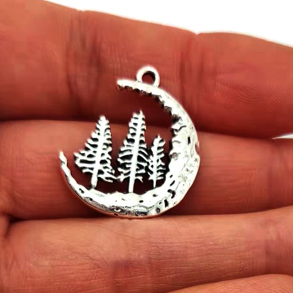 

charms 50pcs pine tree crescent moon pendant charm for diy women man accessories 230320, Bronze;silver