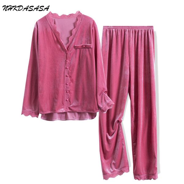 

women's sleepwear nhkdsasa sleepwear women pyjama pour femme sets with pants velvet warm pajamas large home suit conjuntos de mujer 230, Black;red