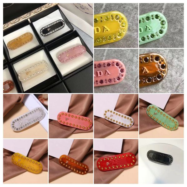 

2023 new hair pins luxury brand triangle shape p logo acrylic encrusted letters hair accessories girl hair decoration tools beauty product w, Black;brown