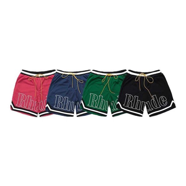 

men's pants rhude mesh letter printed ribbon patchwork sports men's loose drawcord casual shorts capris, Black