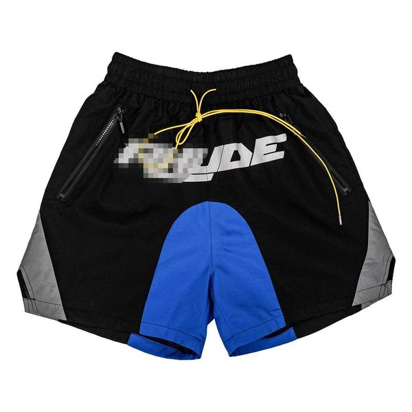 

men's shorts high-version rhude ins manager's same 3m reflective color-blocking printed shorts, White;black