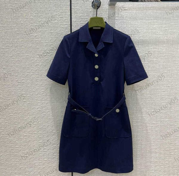 

resort dresses classic double pocket design lapel short sleeve dress model h cut belt corset waist slimming maxiskit socialite style dresses, Black;gray