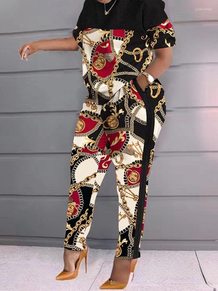 

elegant winter autumn pailsey two 2 piece pants for women outfits short sleeve t-shirt and pants suit tracksuit, White