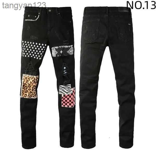

black ripped jeans miri designer motorcycle trendy ripped patchwork hole size 30-40 streetwear all year round slim legged rqne, Blue