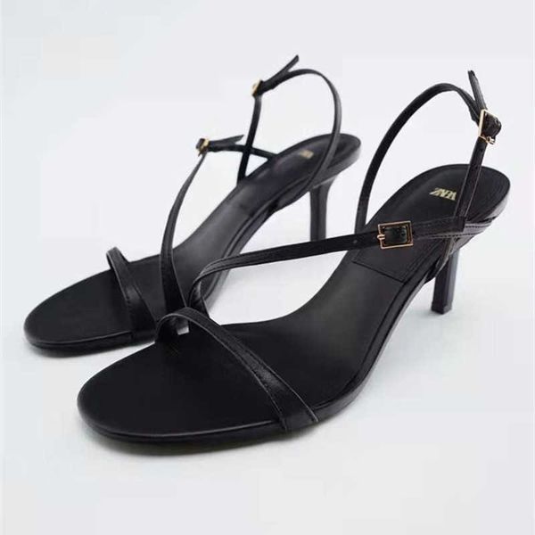 

sandals 2022 ladies sandals thin high heels square toe slingback sandals ladies fashion open toe dress women shoes g230321, Black