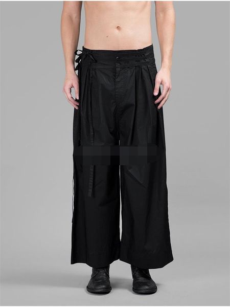 

men's pants straight leg spring and autumn laceup niche design stylist casual large size nine points 230320, Black