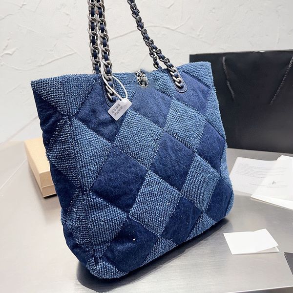 

designer bag shopping bag luxurys handbags denim blue black quilted chain tote luxurys handbags maxi designer shoulder bag 25cm