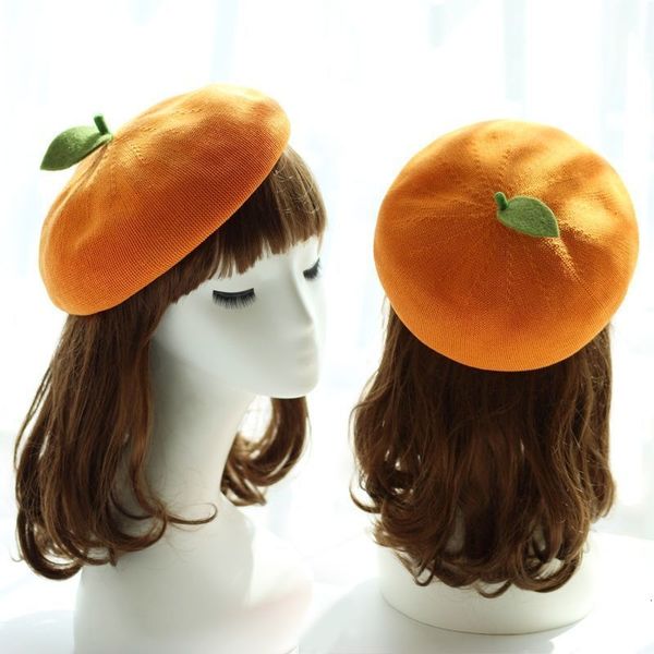 

berets qisin green apple beret autumn and winter 2023 korean fruit pumpkin hat cute soft sister little leaf painter woolen 230321, Blue;gray