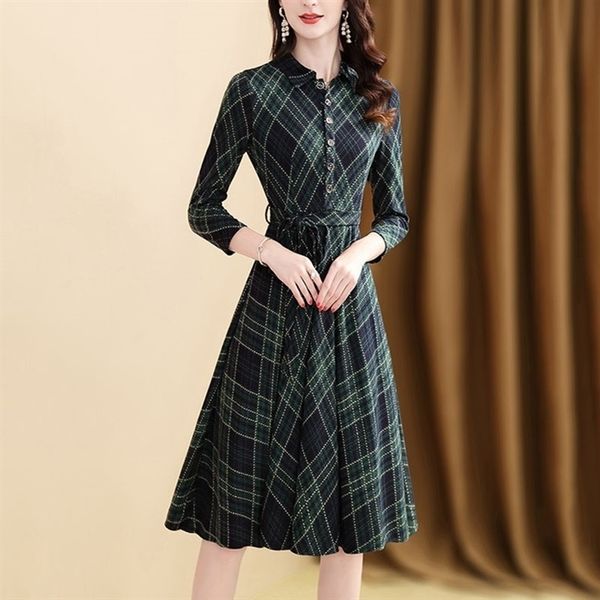

casual dresses vintage plaid shirt dress women spring autumn fashion office ladies work casual midi long dresses female vestidos robe 230321, Black;gray