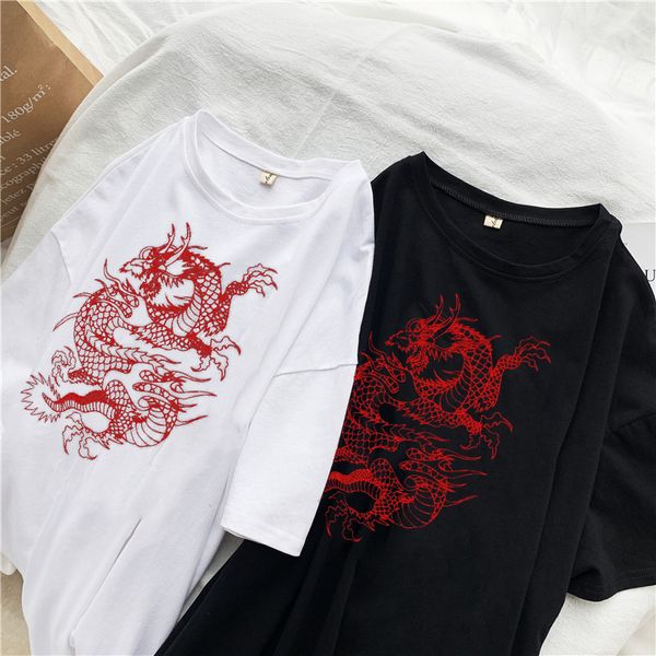 

womens tshirt tshirt harajuku y2k street dragon gothic myth print short sleeve clothes plus size loose oversized 230321, White
