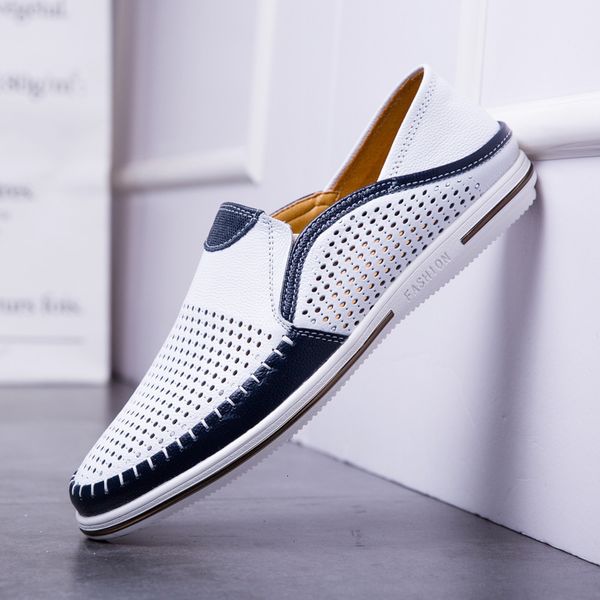 

dress shoes fashion spring summer men casual genuine leather male white sneakers handcrafted brand loafers breathable 230320, Black