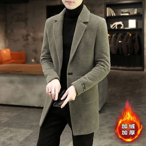 

men's wool blends winter woolen jackets long casual business trench coat thicken warm overcoat social streetwear windbreaker clothing 2, Black