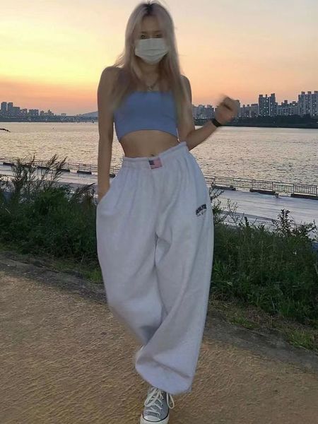 

women's pants capris houzhou casual korean fashion sweatpants women hip hop streetwear joggers loose vintage pants harajuku hippie trou, Black;white