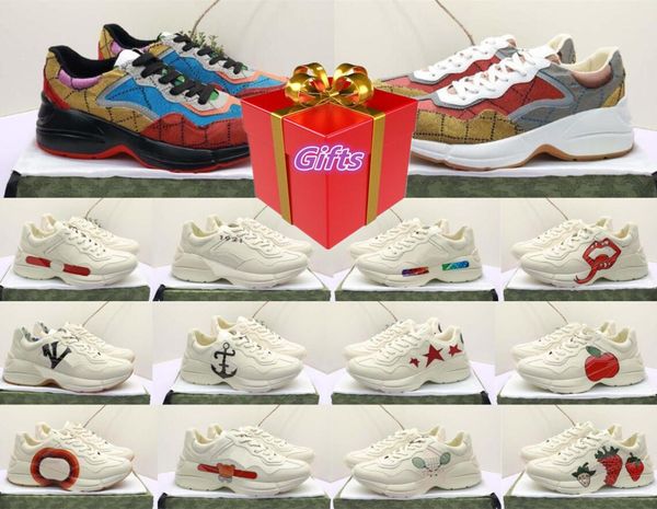 

womens designer shoes rhyton multicolor sneakers men women trainers vintage chaussures platform sneaker strawberry mouse mouth mens casual s, Black