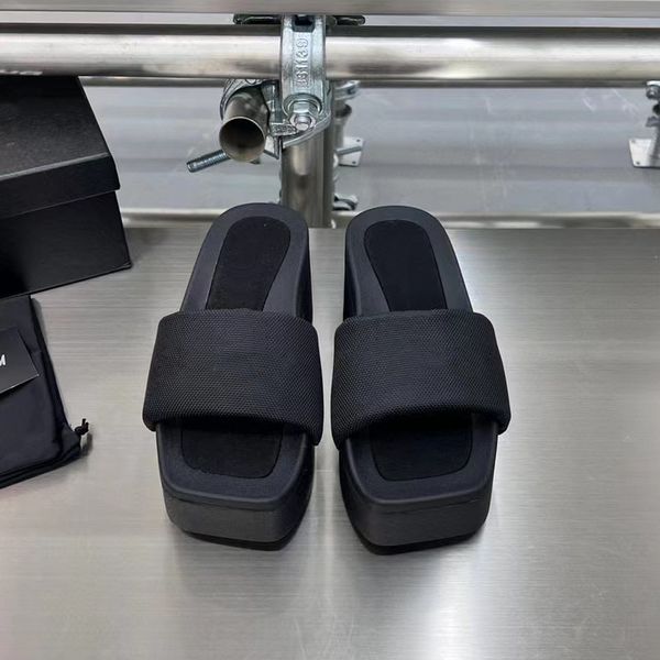 

slippers women sandals platform new platform summer square toe brand satin sandals high heels non-slip outdoor slippers trendy sandals, Black