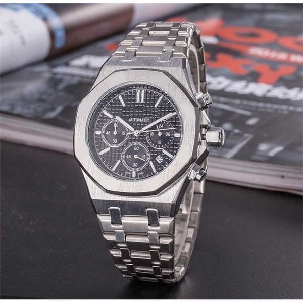 

rolax luxury all dials working automatic date men watches luxury fashion mens full steel band quartz movement clock gold silver leisure wris, Slivery;black