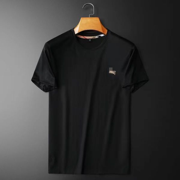 

summer ice mercerized cotton short sleeve t-shirt men's high-end youth casual embroidery crewneck black and white blue size m-xxxxl, White;black