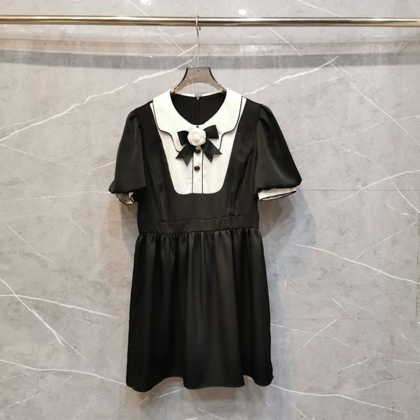 

308  2023 runway dresses spring summer brand same style dress white short sleeve crew neck empire fashion womens clothes weilan88, Black