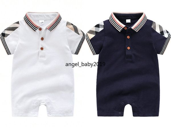 

Baby Romper Jumpsuit Infant Designer Clothes Summer Newborn Baby Boy Clothes Cotton Lapel Collar Newborn Rompers 0-24M, Navy blue