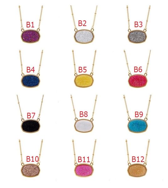 

new resin druzy drusy necklace oval hexagon gold plated collar jewelry for women party christmas gift1067025, Silver