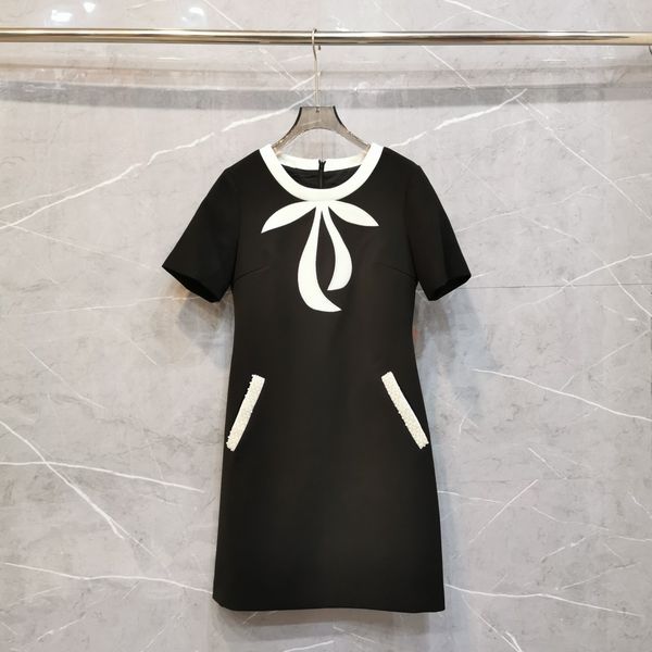 

300 2023 runway dress spring summer dress brand same style empire crew neck short sleeve striped womens dress fashion weilan888, Black