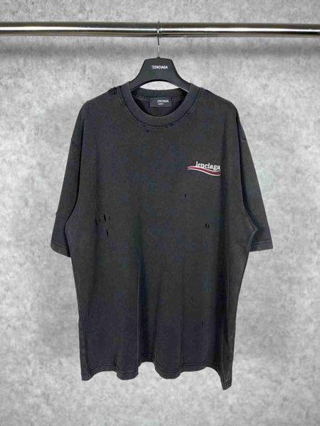 

plush t shirt designer luxury coats balciga correct version paris b classic embroidery made old wash hole short sleeve tshirt 18hkj, Black