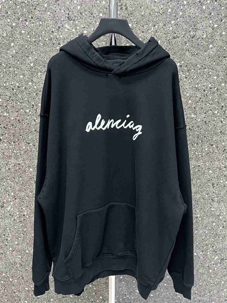 

plush t shirt designer luxury coats balciga edition paris fw scribble signature letter print on chest b sweater hoodie men's and women&, Black