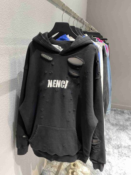 

plush t shirt designer luxury coats balciga defined version b's paris broken letter knife cut worn out plush loose autumn and winter ho, Black
