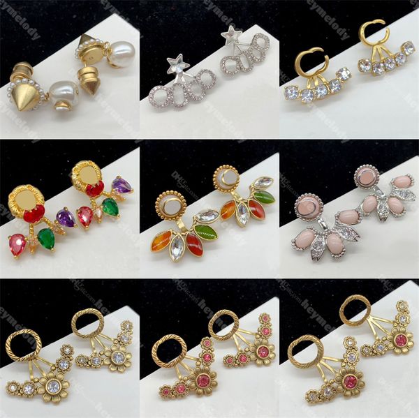 

vintage diamond ear studs women flower hoop earrings designer fan shaped crystal eardrops birthday lovers gift, Golden;silver