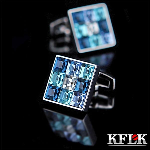 

cuff links kflk jewelry shirt cufflink for mens brand fashion blue crystal cuff link luxury wedding groom button guests 230320, Silver