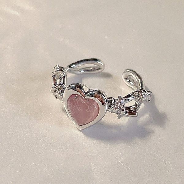 

fashion pink love adjustable ring delicate love ring girl open wedding engagement ring gift, Silver