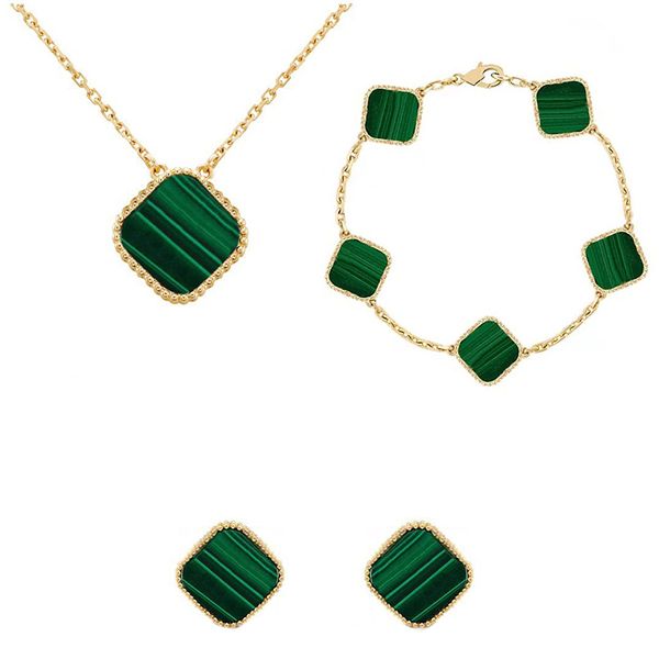 

green clover necklace designer jewelry set pendant necklaces bracelet stud earrings gold silver mother of pearl green flower necklace link c, Black