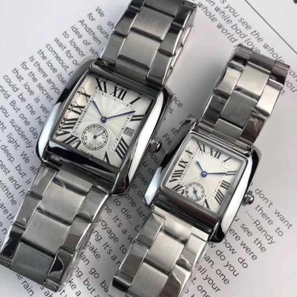 

2023 new fashion luxury fashion men watch women watches stainless steel square subdial working male wristwatch brand waterproof tank-must-de, Slivery;brown